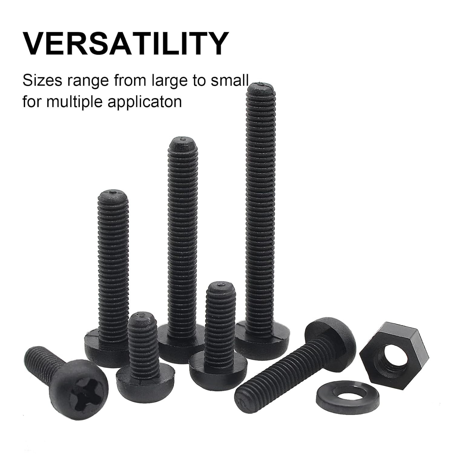 M3 Black Nylon Plastic Pan round Head Screws, Nut Bolts, Gasket Assortment Kit(M