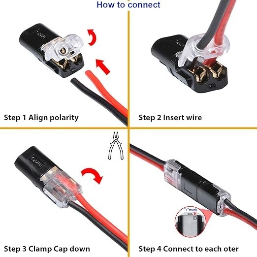 50PCS 2 Pin Wire Connectors Tool-Free No-Strip Quick Splice for LED Strip Light