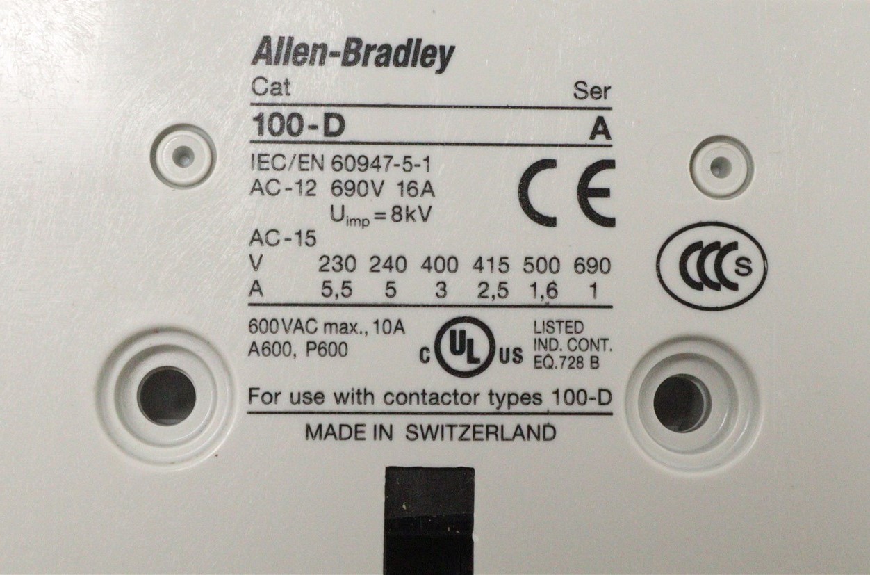 ALLEN-BRADLEY AUXILIARY CONTACT BLOCK 100-D SER A