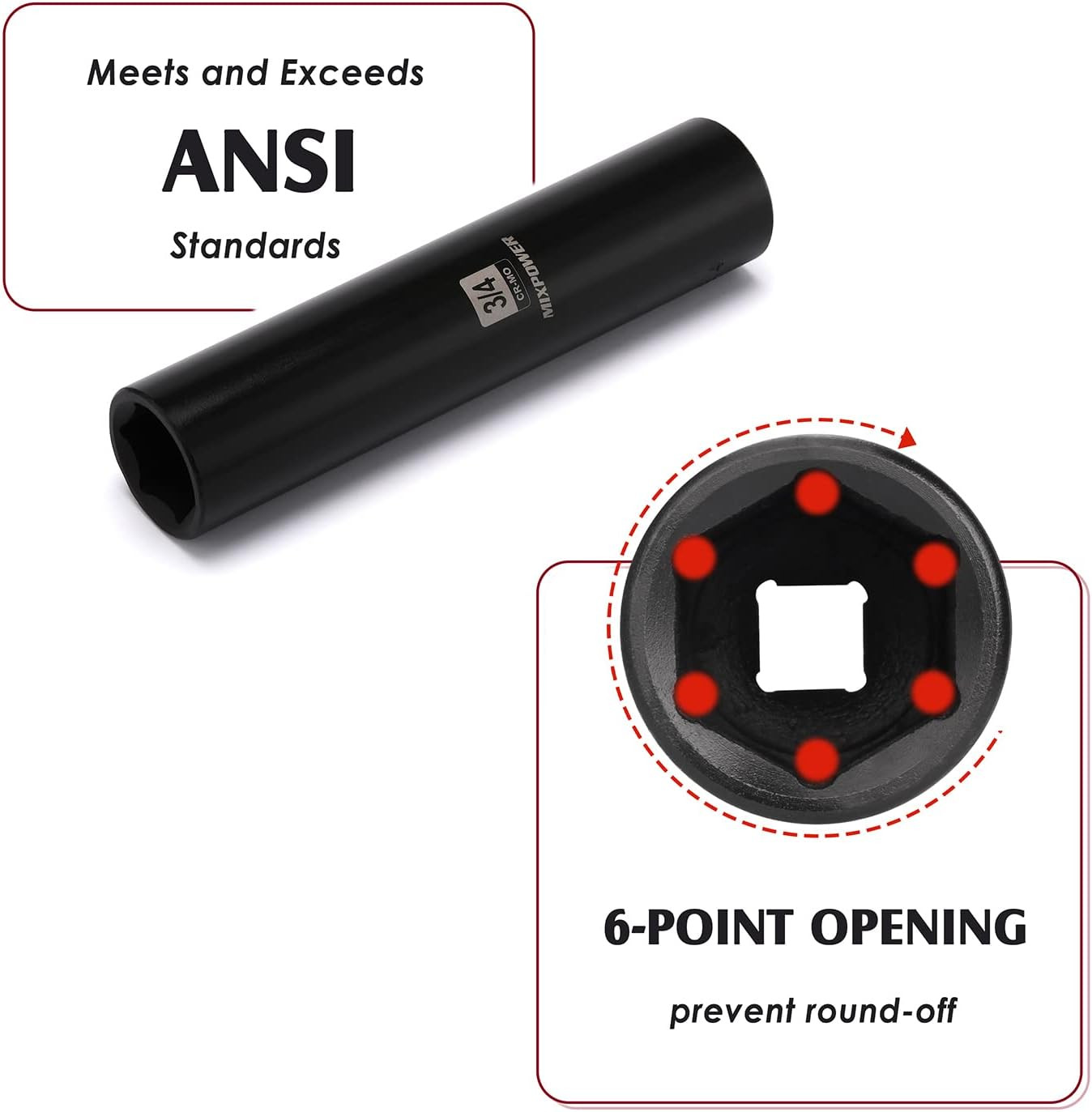 1/2″ Dr. X 3/4-Inch Extra Long Deep, 6 Point Impact Socket, Cr-Mo Alloy Steel