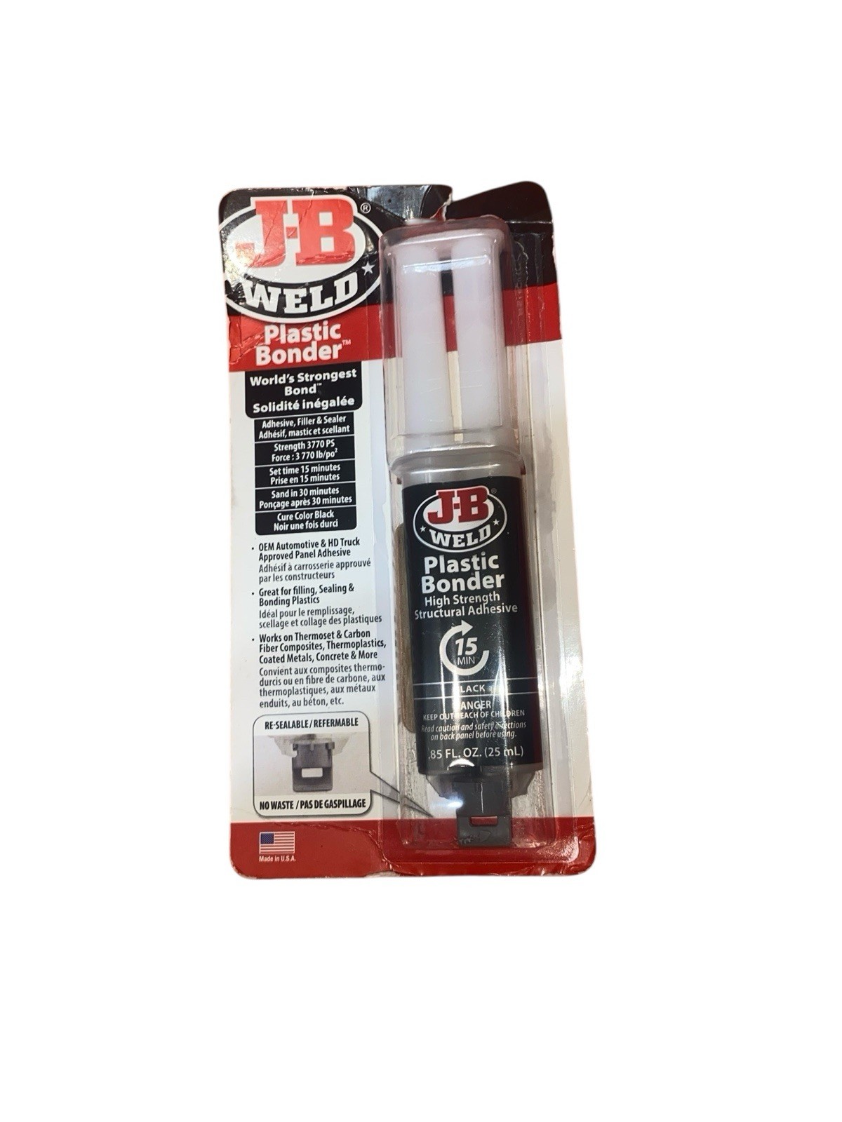 J-B Weld 50139 Plastic Bonder Body Panel Adhesive and Gap Filler Syringe – Black