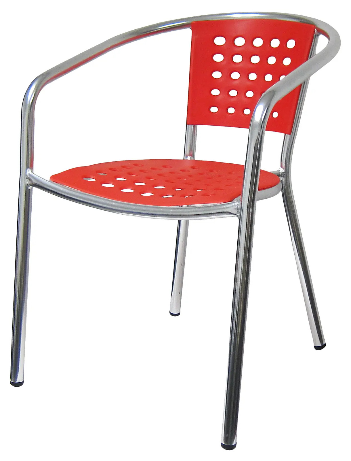 H&D Commercial Seating Stackable Aluminum Patio Chair w/ Red Polyproylene Seat