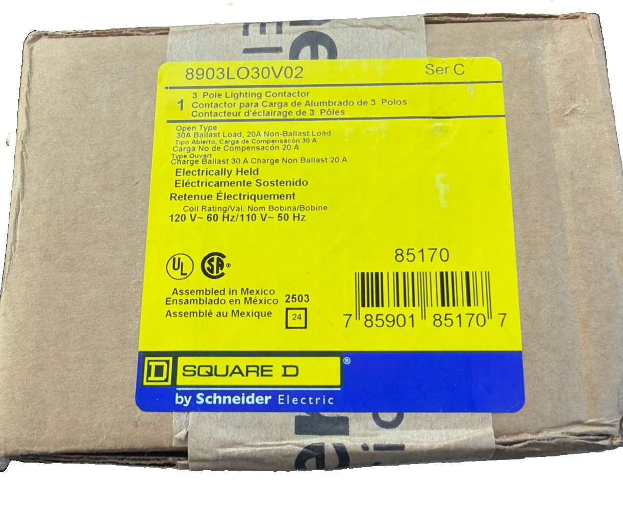 Square D 8903LO30V02 Electrically Held Lighting Contactor, 3 Pole, NIB