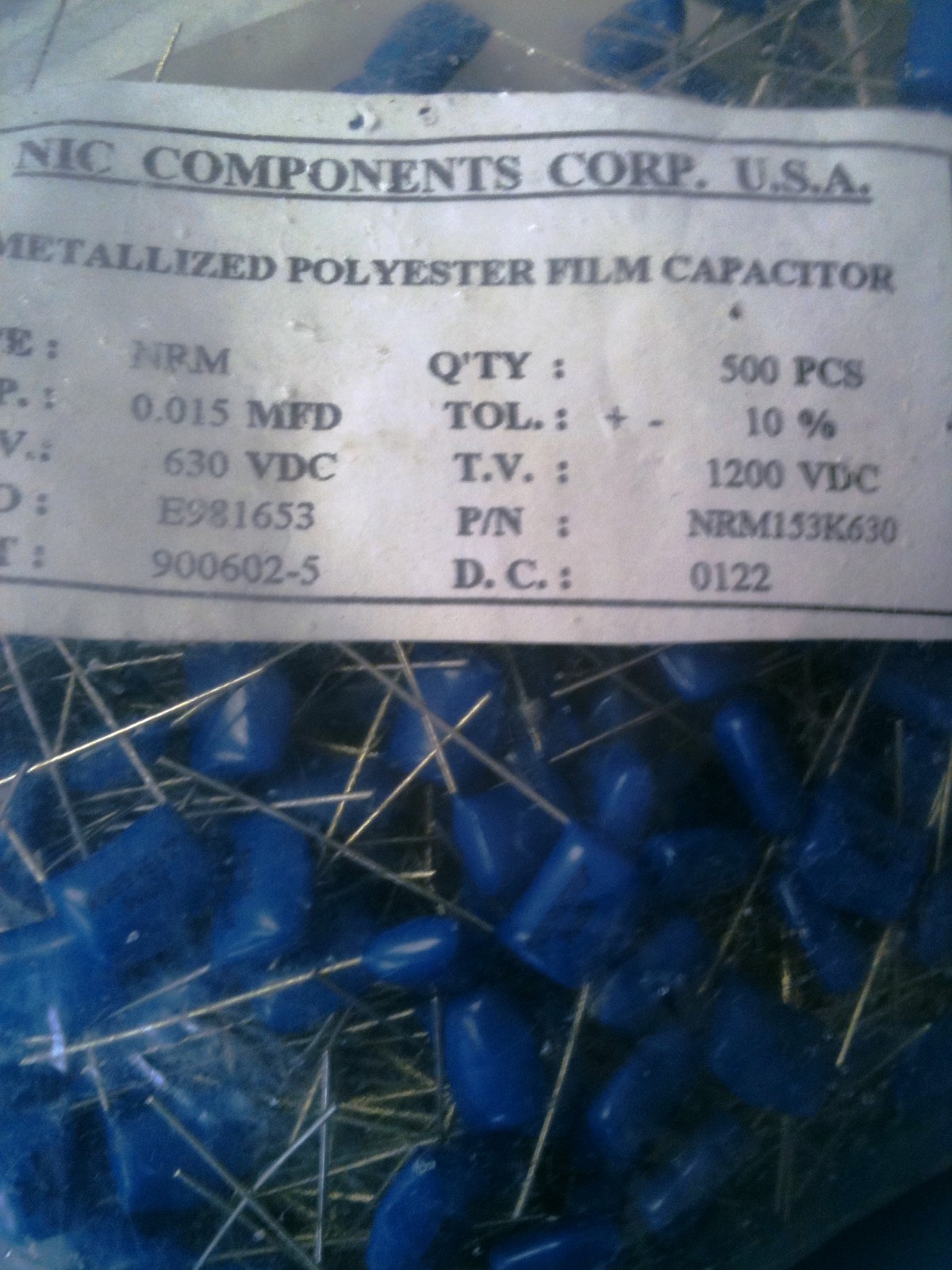 10x NRM153K630 NIC CAPACITOR 0.015UF 630V RADIAL Metallized Polyester Film 10mm