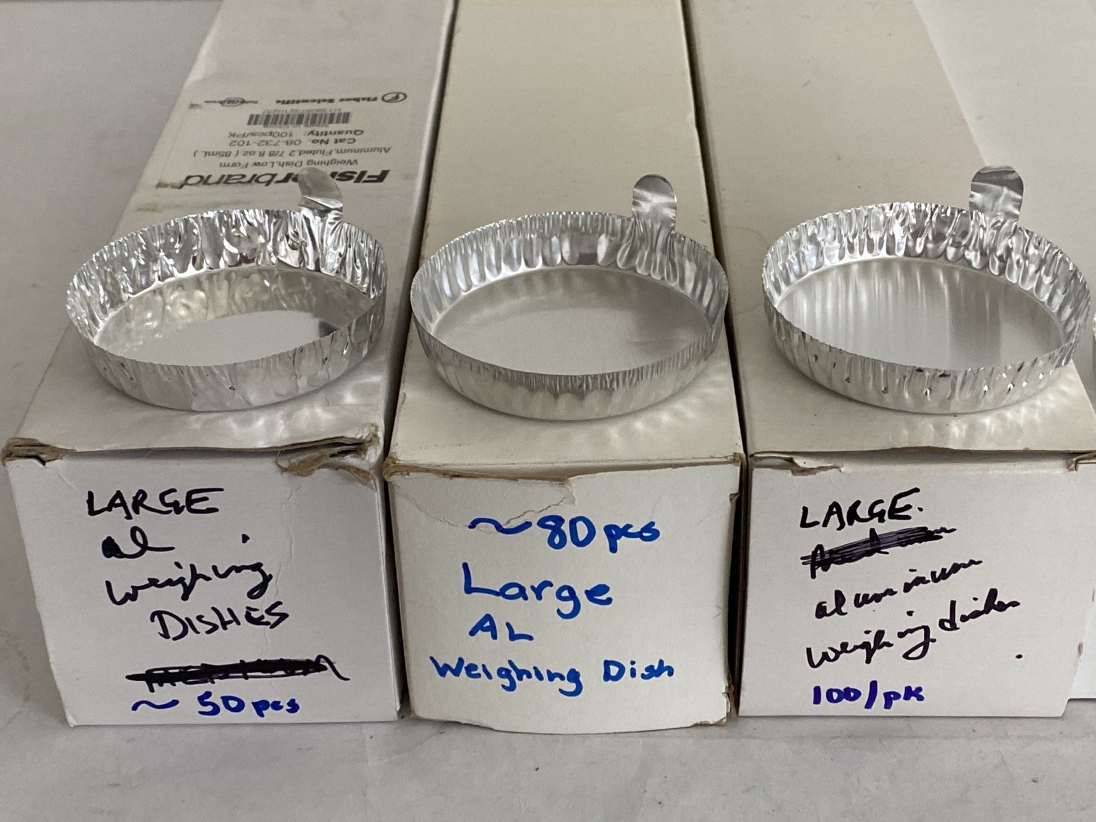 (80 Pcs) FISHERBRAND 70mL Aluminum Crimped Weighing Dish w/ Tab 08-734-C