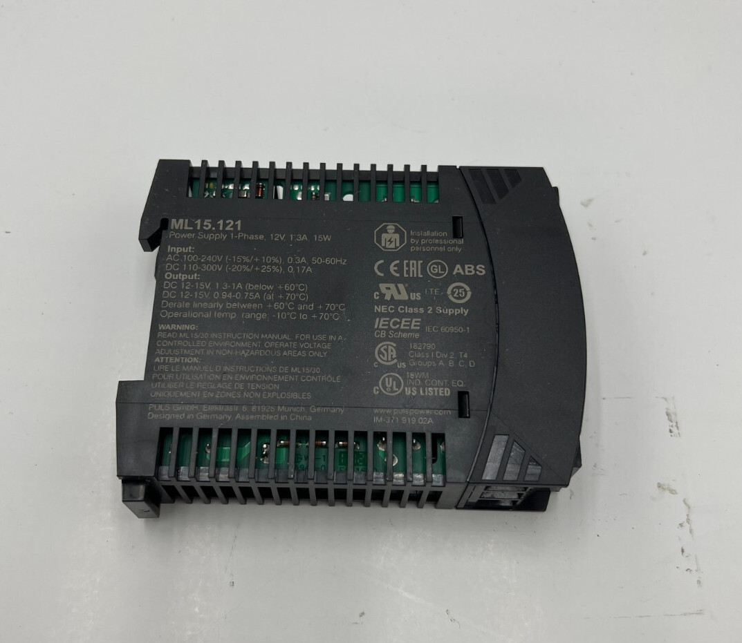 Puls ML15.121 DC Power Supply, 100/240V AC, 12/15V DC, 15 W, 1.3 A, DIN Rail