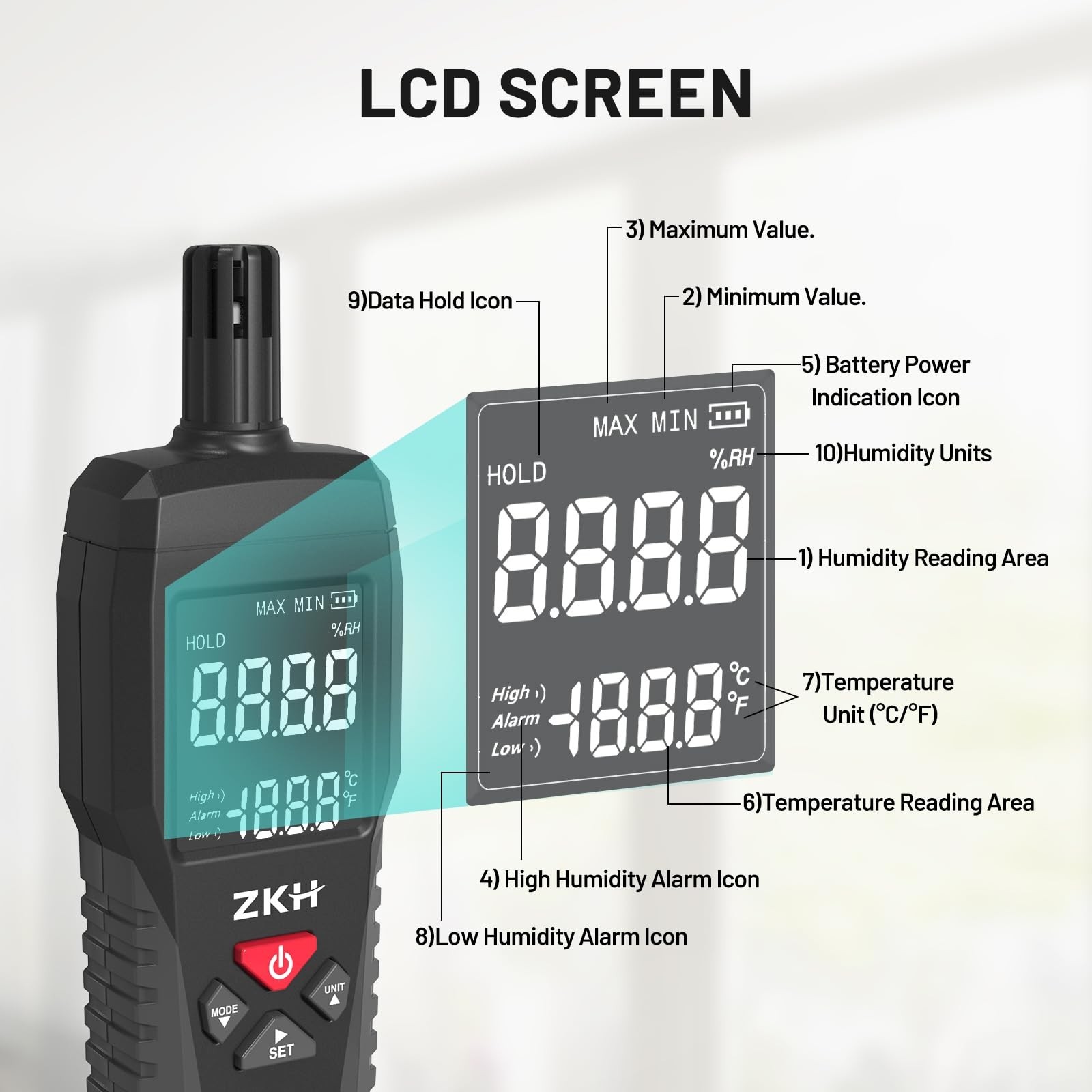 ZKH Temperature Humidity Meter, Digital Thermometer Hygrometer with Alarm Fun…