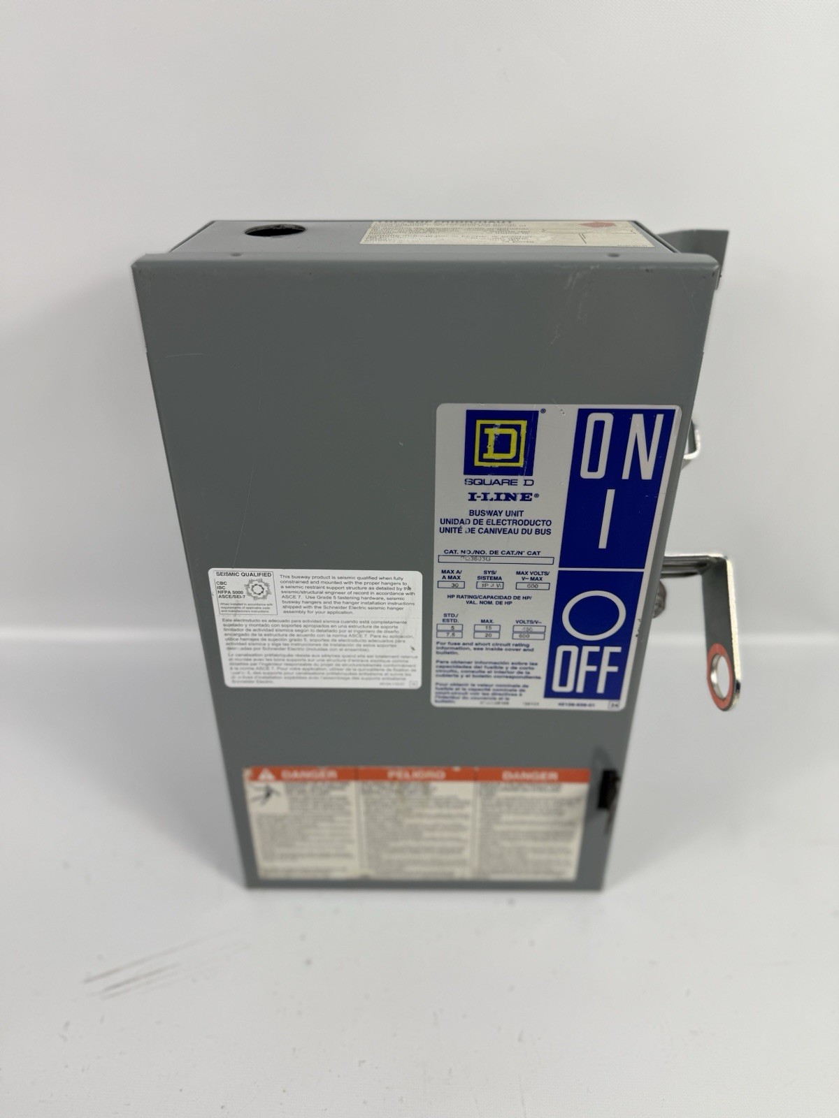 Square D I-Line PQ3603G 30 AMP 600V 3PH Fusible Busway Plug 3W, With ground, 30A