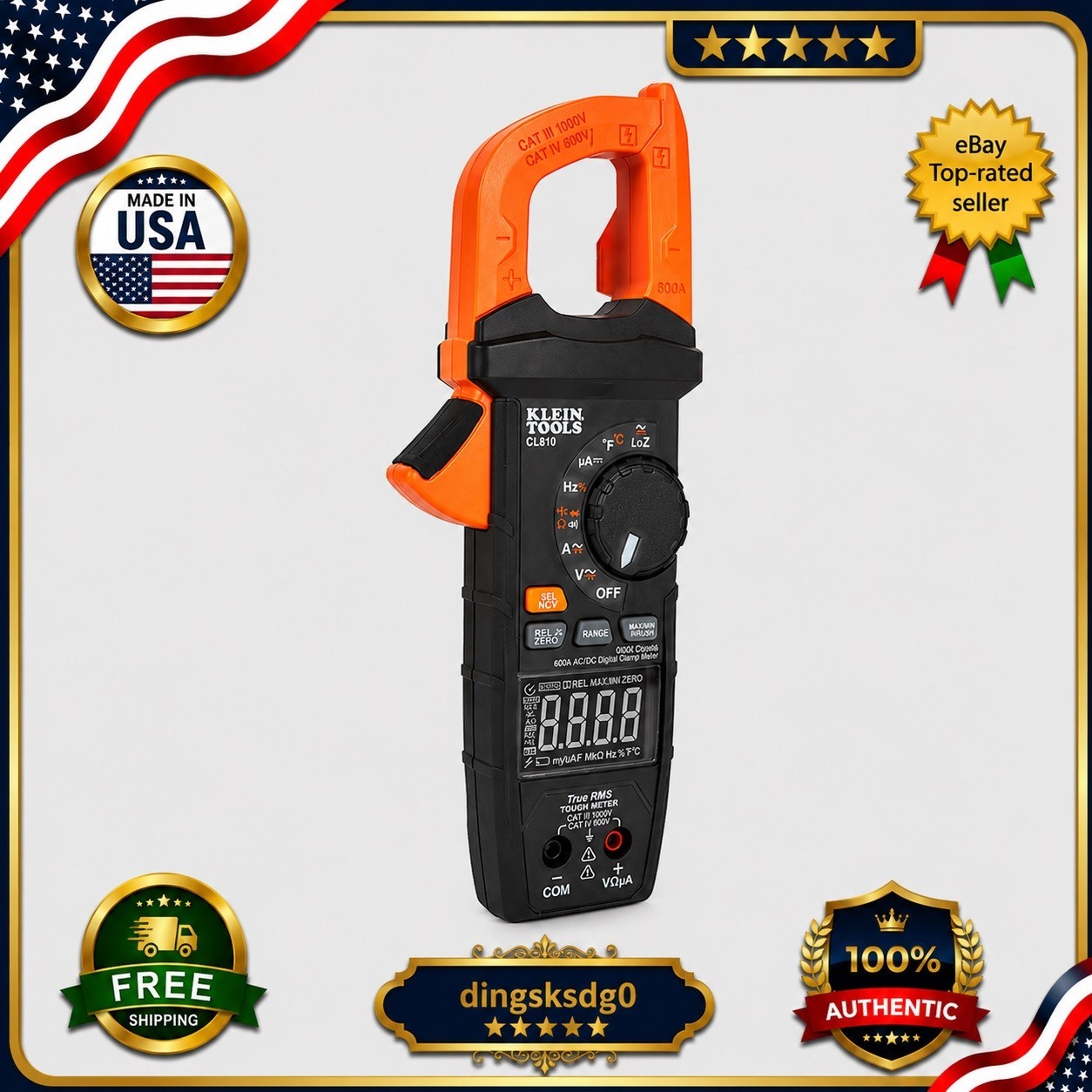 Klein Tools CL810 600A AC/DC True RMS Auto-Ranging Clamp Meter w/ Worklight-NEW
