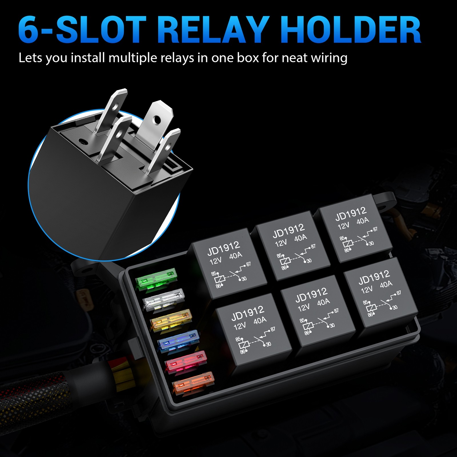 12V Automotive Relay Box, 6 Way Relay Fuse Box 12 AWG Pre-Wired Fuse Circuit Box