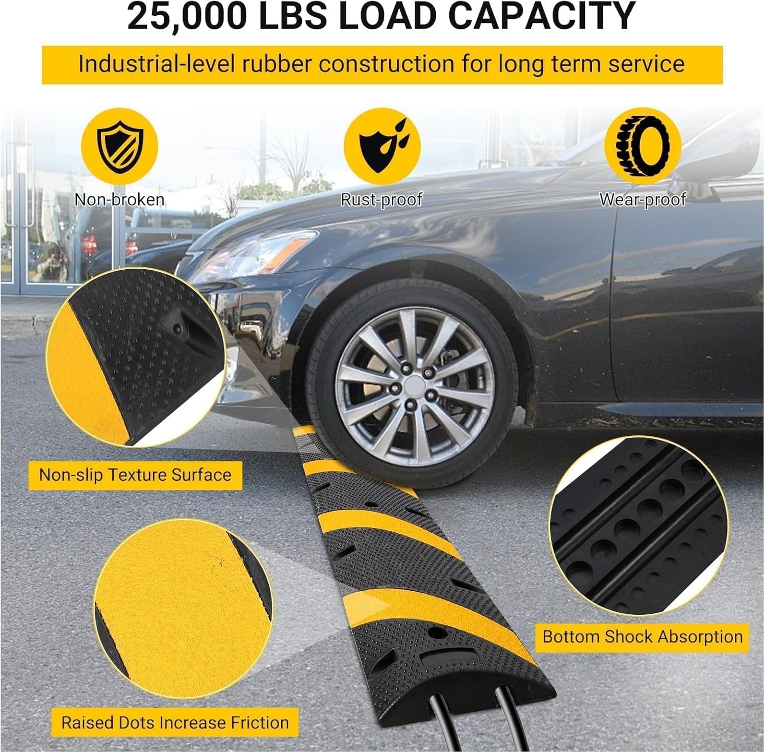 2 Pack of Rubber Speed Bumps 6 ft Heavy Duty for Driveway Parking 25000 LBS Load