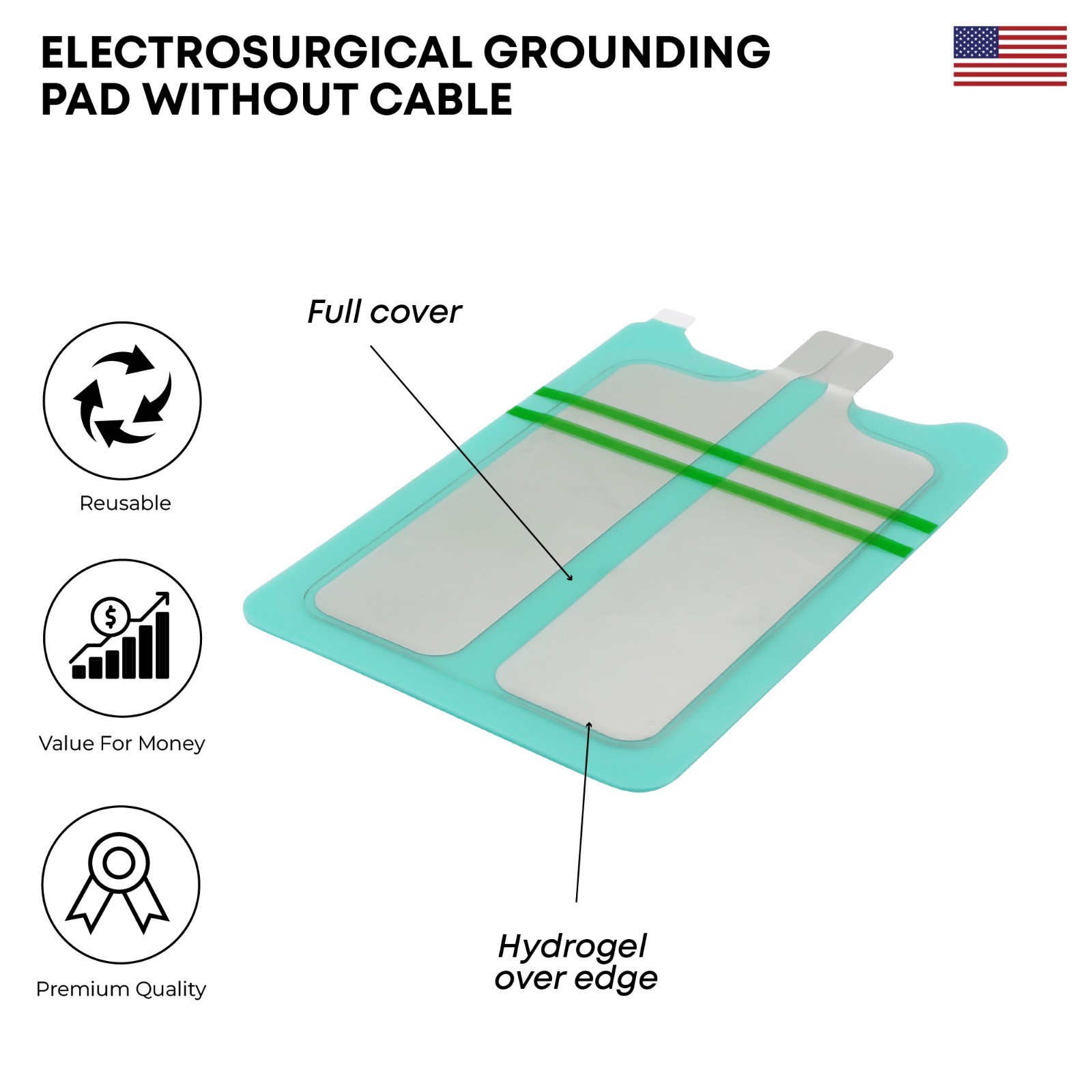 Electrosurgical Grounding ESU Pads With Bipolar REM Plug Cable & Without Cable