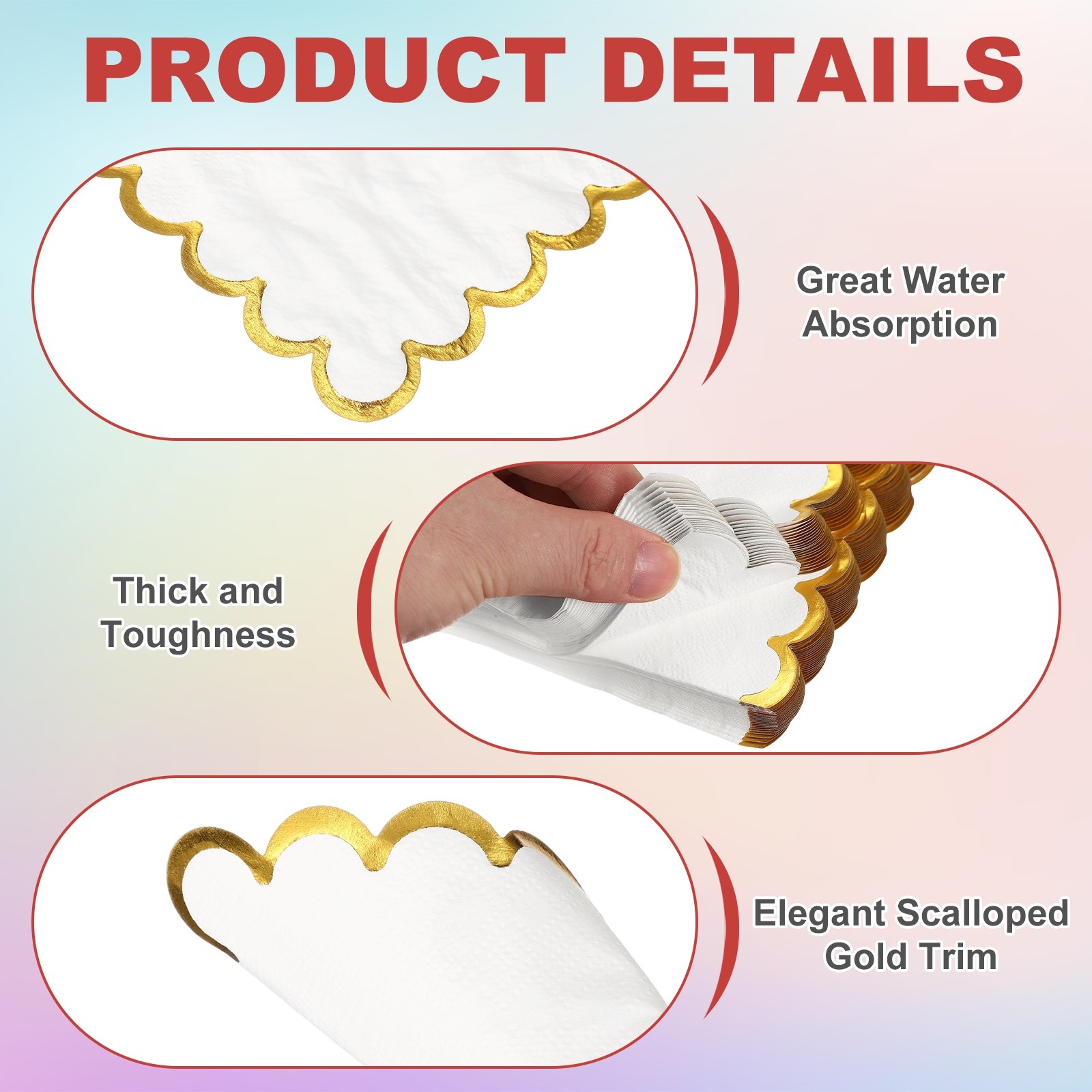100Pcs Scalloped Cocktail Napkins with Gold Foil(5 x 5 Inch White)]