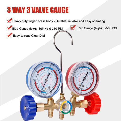 HVAC A/C Car Air Conditioning Refrigerant Recharge Measuring Hose Gas Gauge Kit