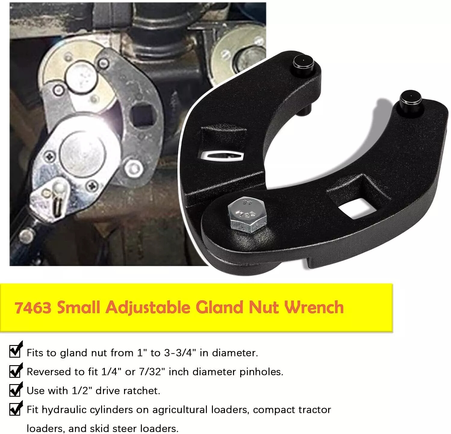 1266 & 7463 Gland Nut Wrench for Hydraulic Cylinder Nuts 2″ to 6″, 1″ to 3-3/4″