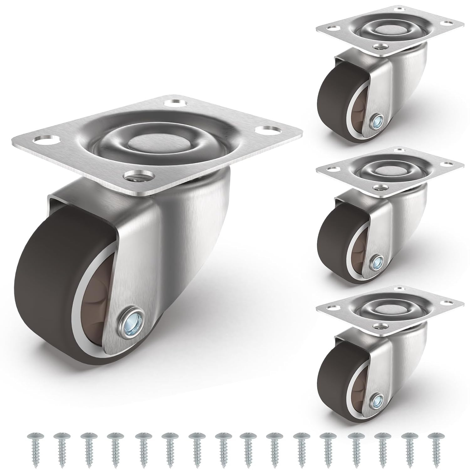 4pc 1″ Small Swivel Plate Caster Wheels Low Profile Silent TPR Rubber Furniture