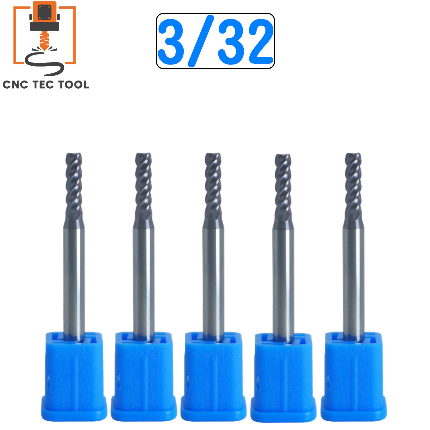 5 PCS 3/32″ 4 Flutes Square 45° Helix Carbide End Mill Bit AlTiCrN Coated HRC 50