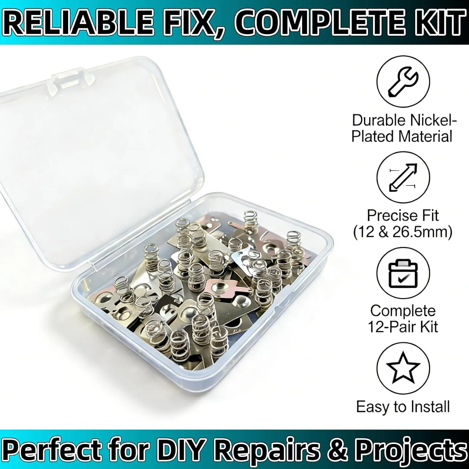 12 Pairs AA Battery Spring Replacement Kit, Nickel Plated Contact Plates & Conve