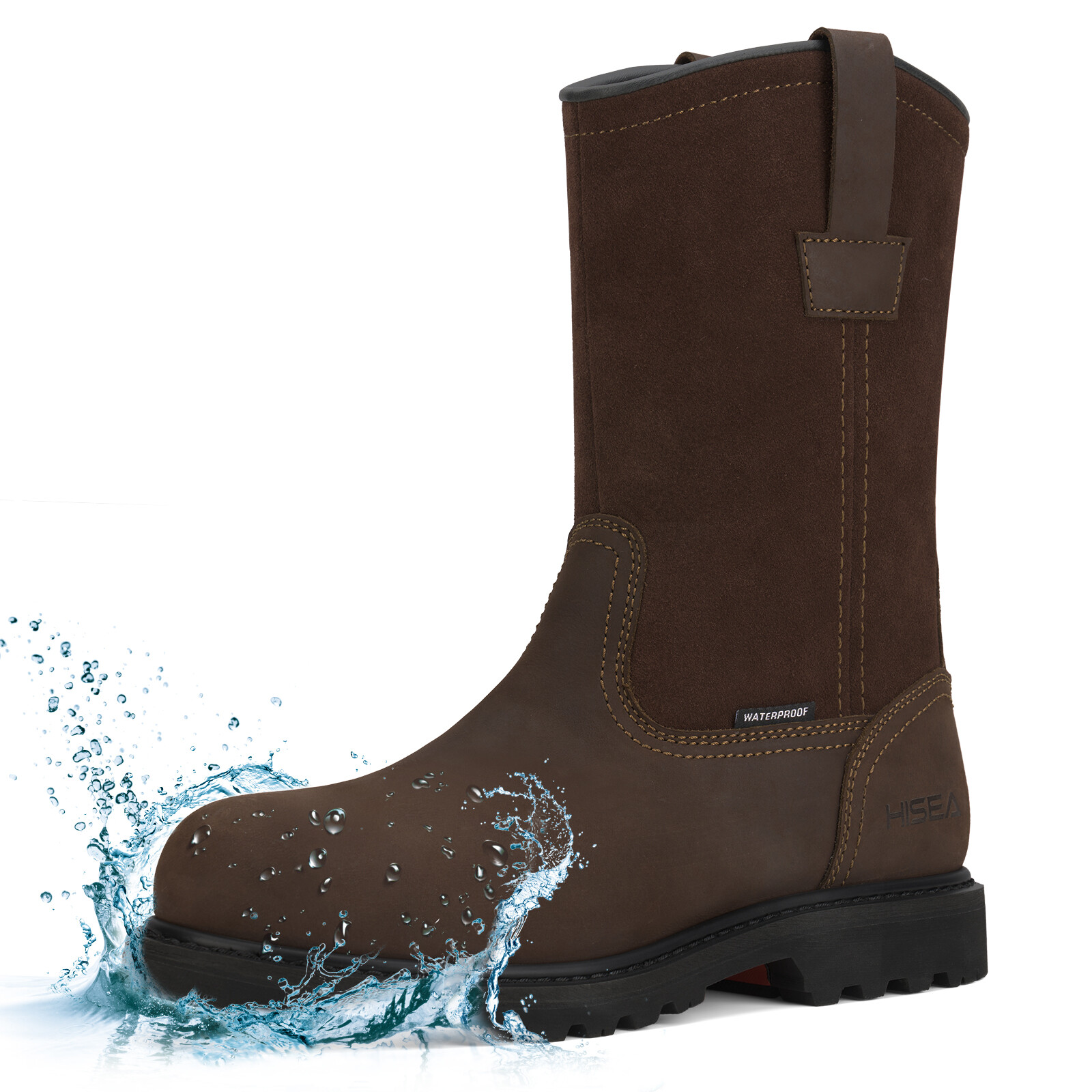 HISEA Mens Wellington Work Boots Steel/Soft Toe Waterproof Leather Western Boots