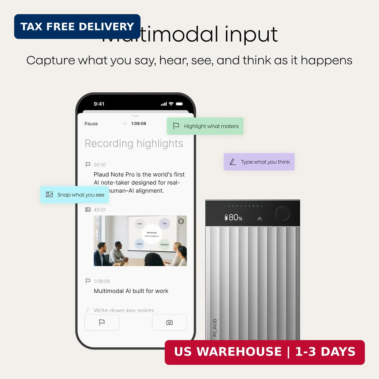 Plaud Note Pro AI Voice Recorder, Transcribe & Summarize with AI Note Taker for