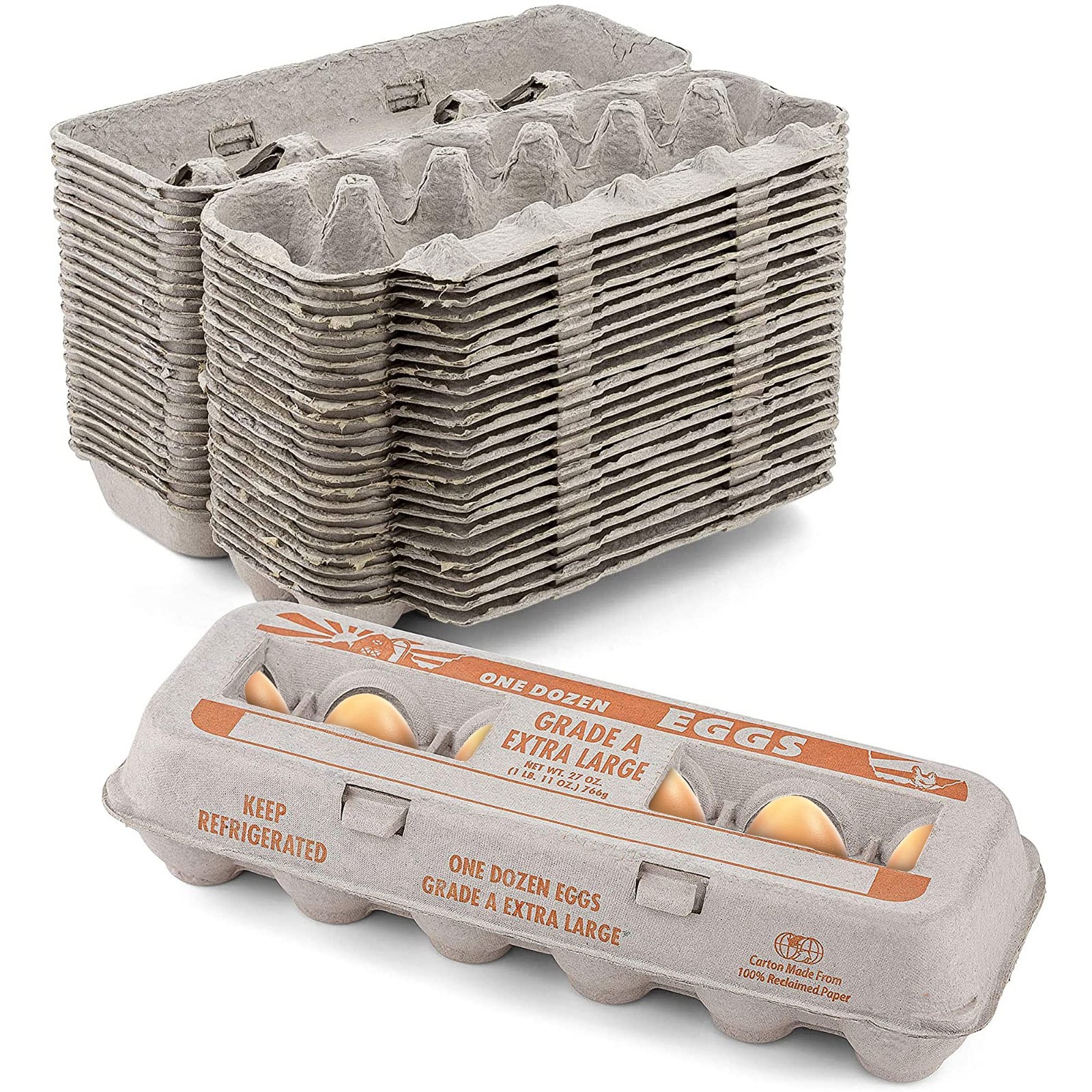 MT Products Printed XL Pulp Paper Egg Cartons Hold Eggs 12 Count – 250 Pieces