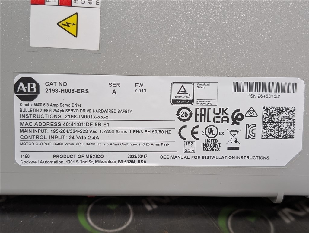 USED Allen Bradley 2198-H008-ERS Kinetix 5500 Servo Drive Module 6.3A FW 7.013