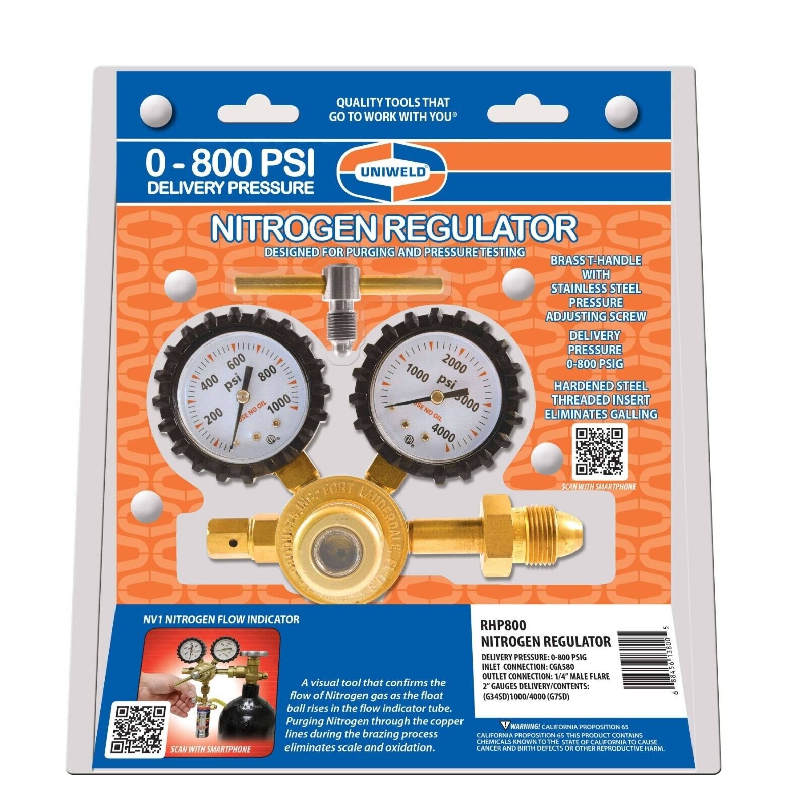 Uniweld RHP800 Nitrogen Regulator 0-800 psi Delivery Pressure