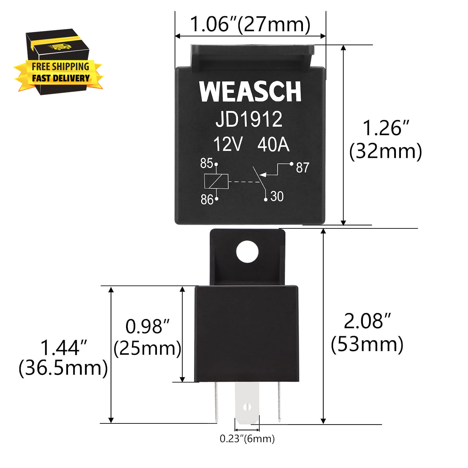 2 Pack Car Relay, 12V 40A, 4 Pin SPST, Automotive Switches and Starters, Waterpr