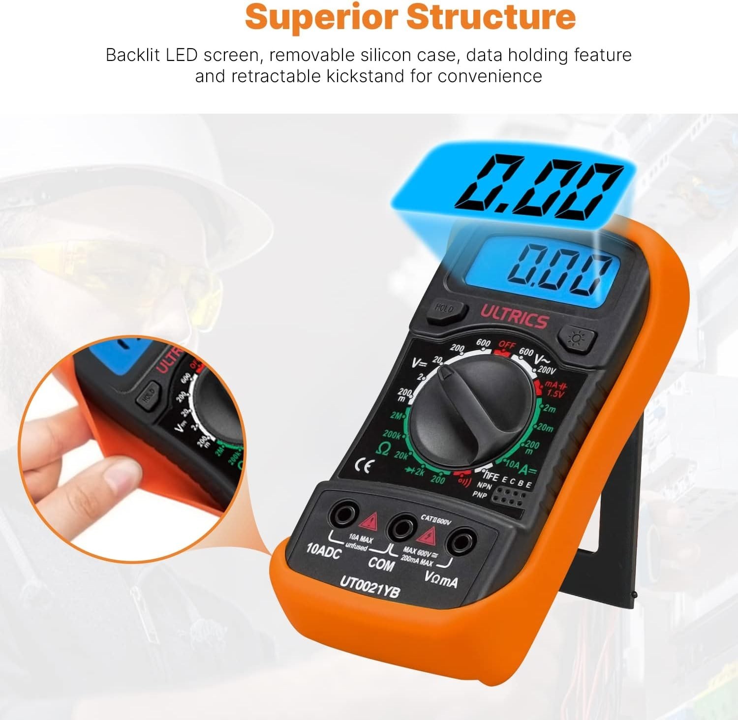 Digital Multimeter 2000 Counts Voltage Tester Backlit LCD AC DC