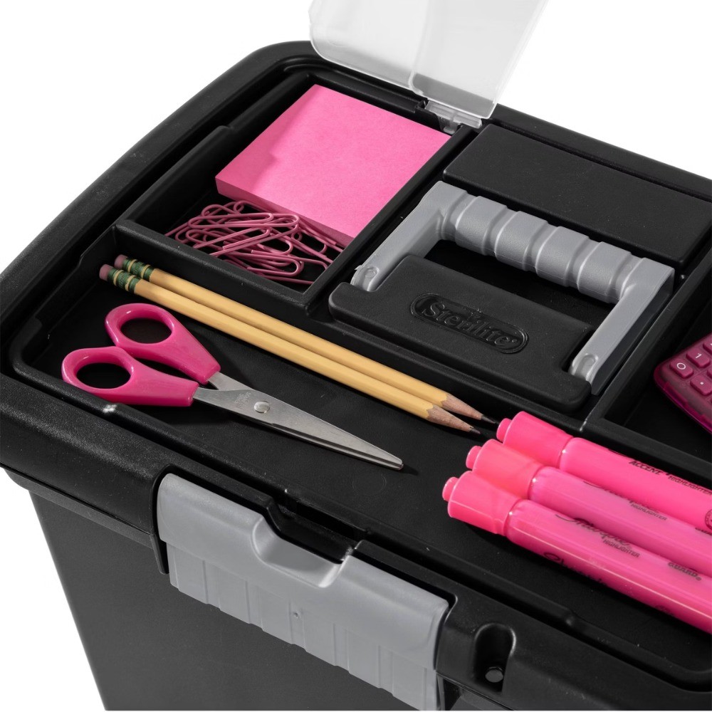 Medium Letter File Box 8.5×11 Plastic Storage Organizer with Handle Black