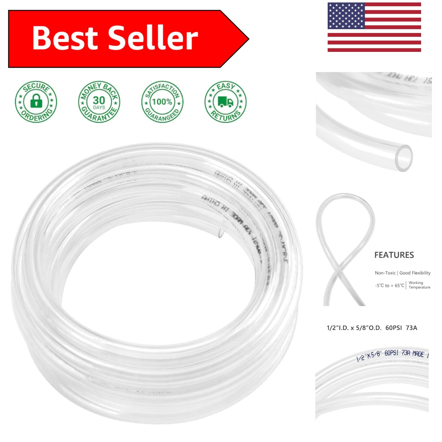 Versatile 5ft Clear Flexible PVC Hose – UV Resistant, Non-Toxic, BPA-Free