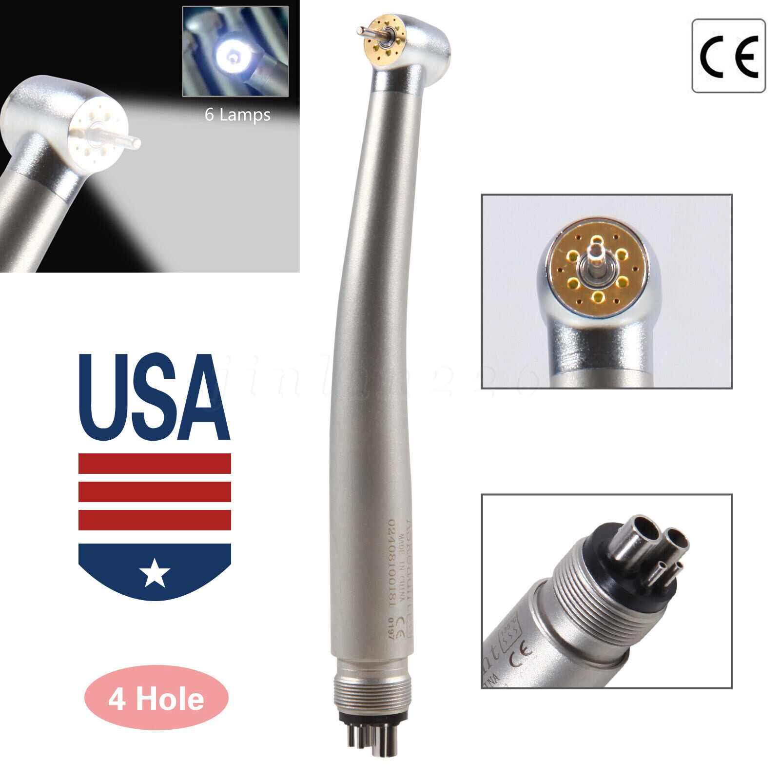 Dental 6LED High Speed Air Turbine Handpiece E-Generator Push Button Fit for NSK