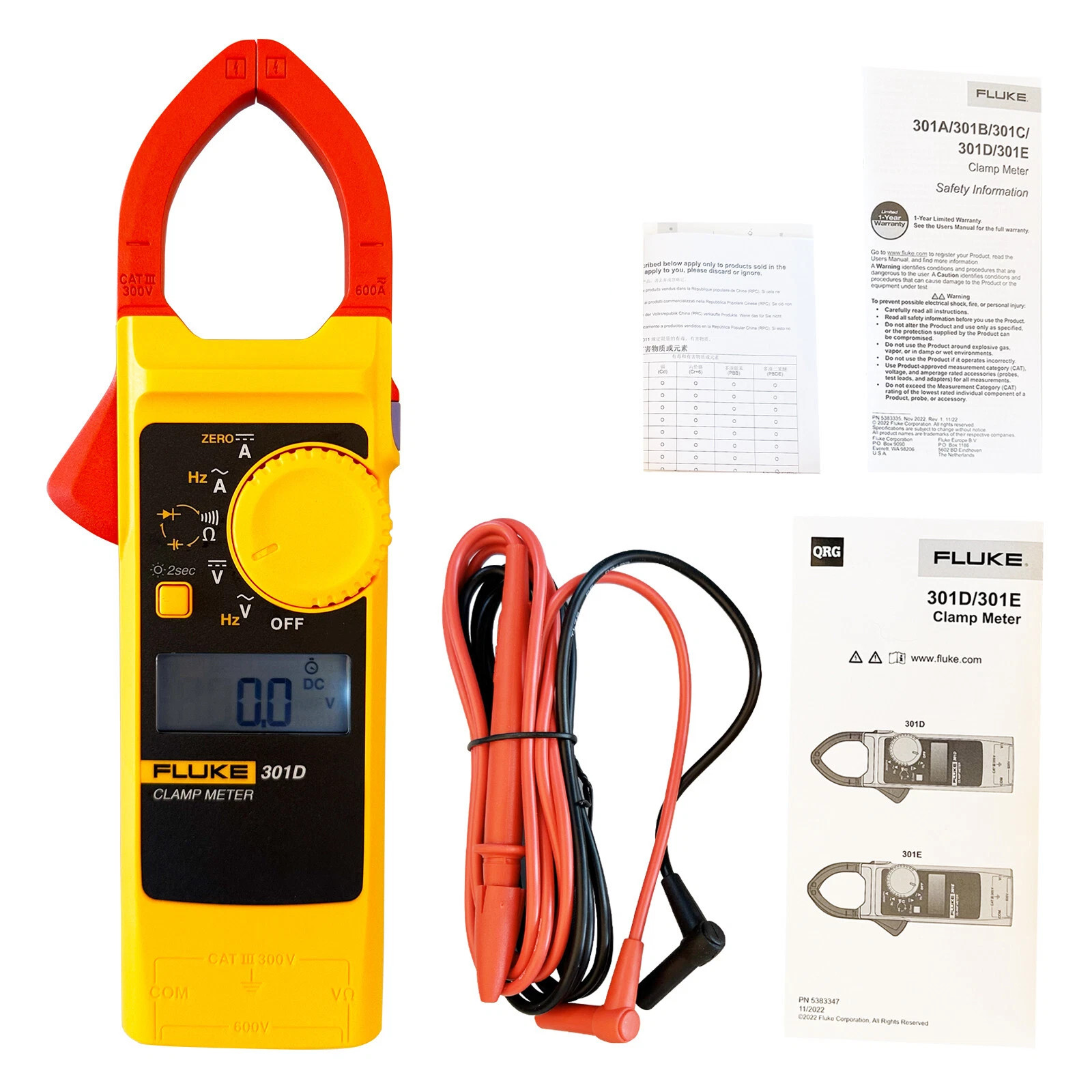 Fluke 301D AC/DC Clamp Meter 600A 600V Voltage Current Frequency Backlight
