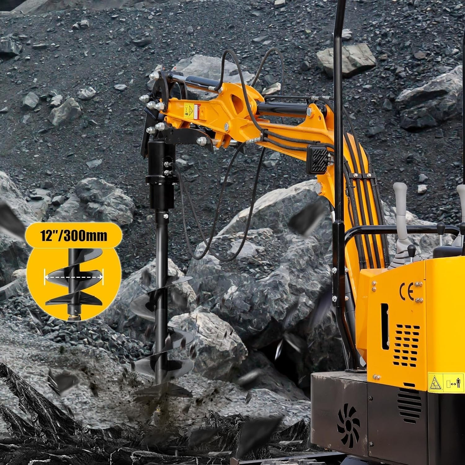 300mm Diameter Auger Drill Fits 0.8-2 Ton Mini Excavator Small Digger Attachment
