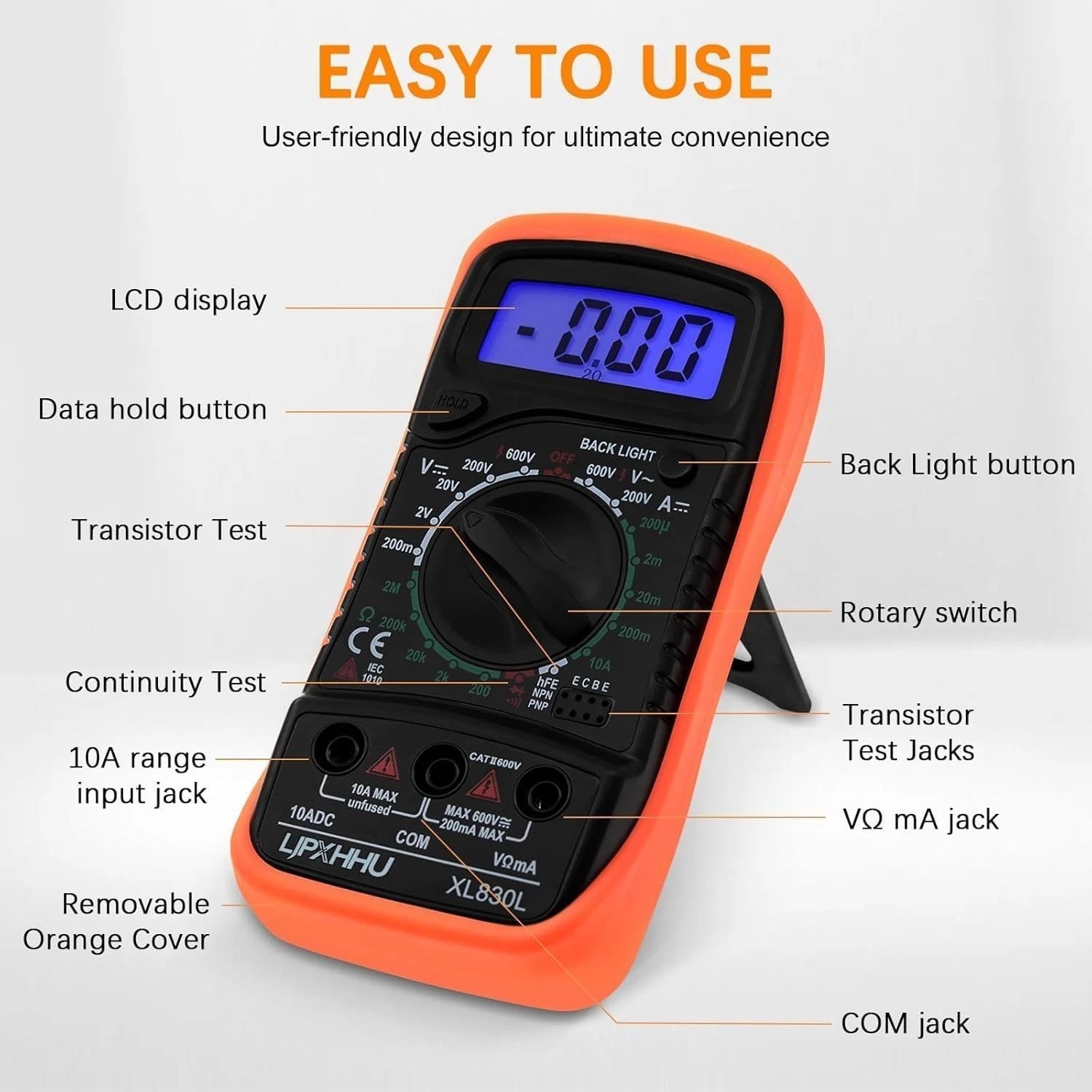 Compact Digital Multimeter – 2000 Counts with Backlit LCD & Safety Features