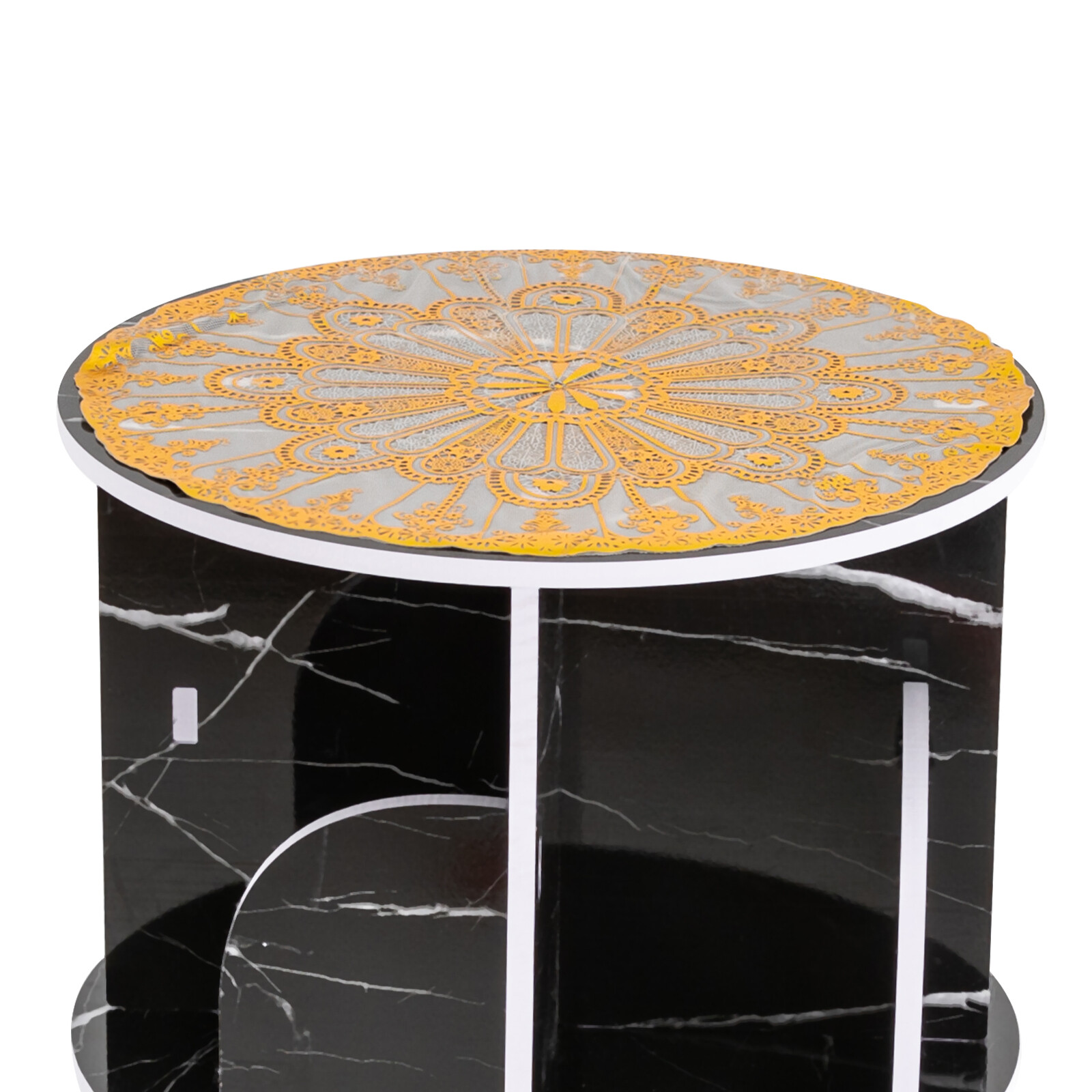 Rotating Display Bookshelf – Black Marble Revolving Storage Rack 4 Tier