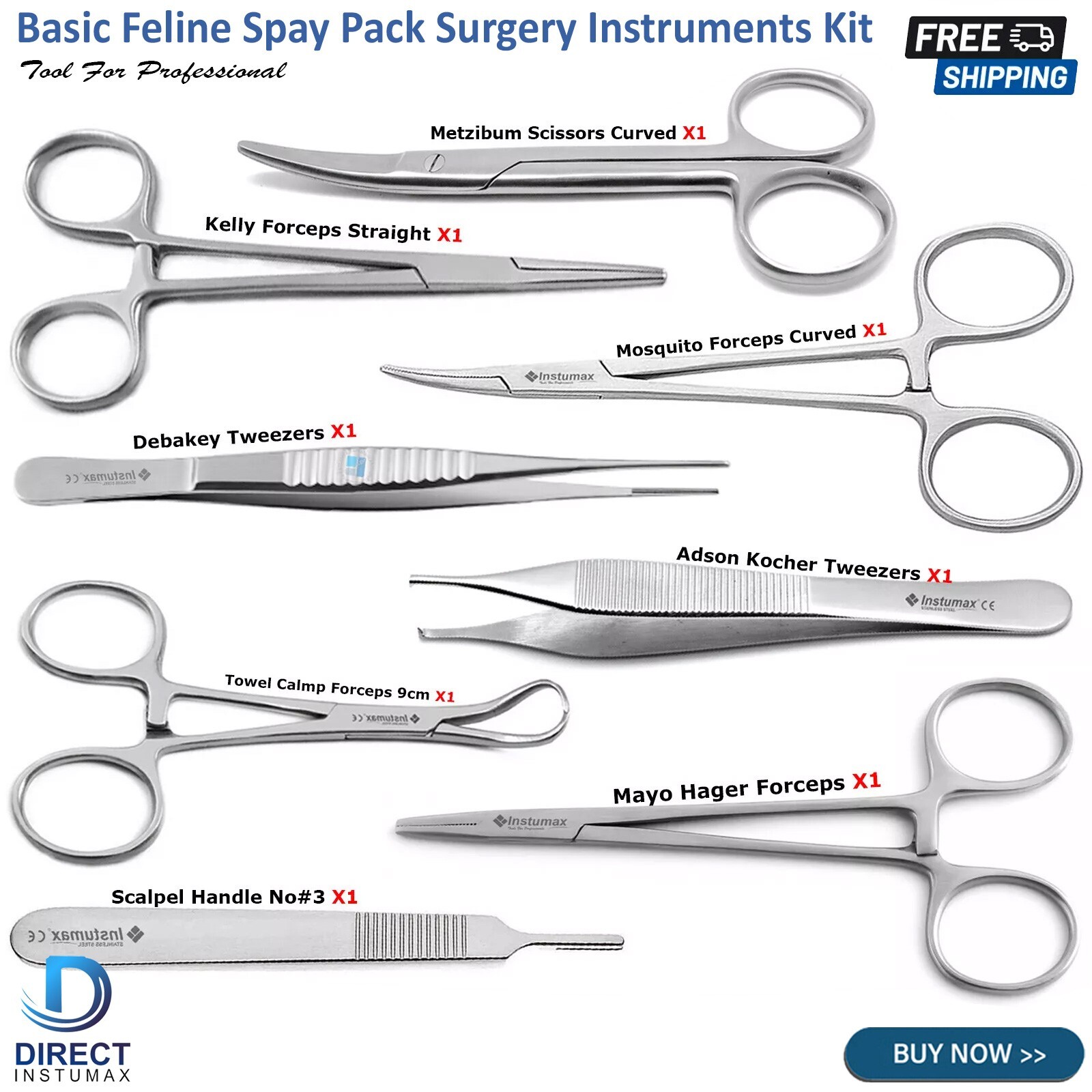 Basic Feline Spay Pack Surgery Instruments Kit Economy Set Stainless CE
