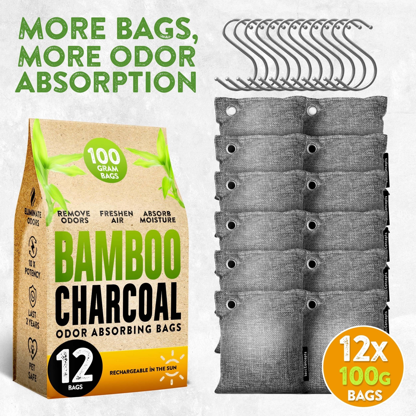 Charcoal Odor Absorber for Strong Odor (6 Pack, 100g each), Bamboo Charcoal A…