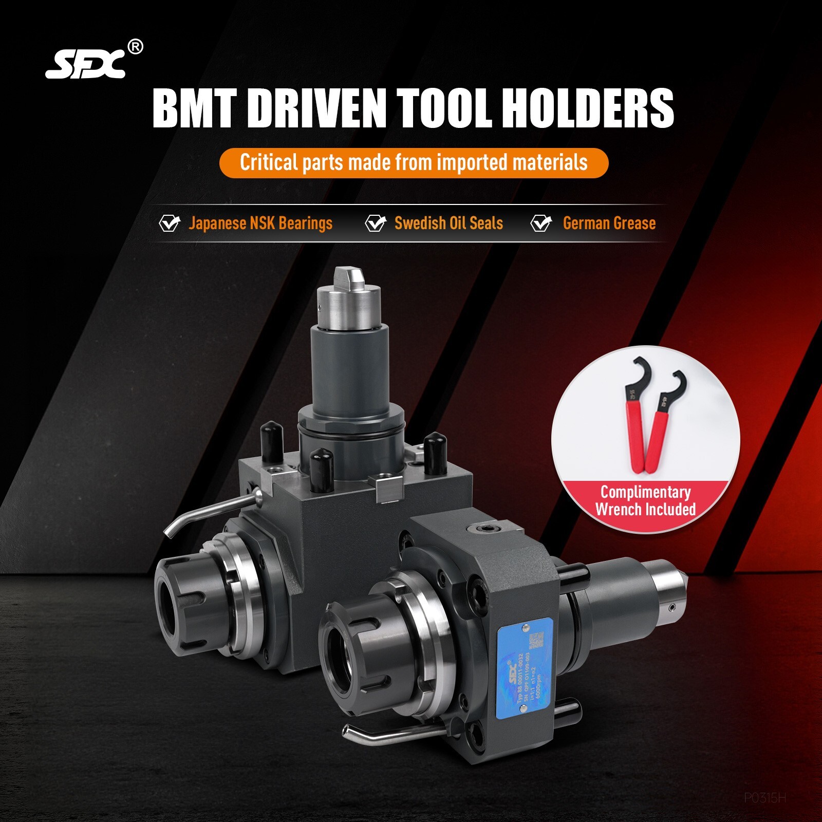SFX BMT45-0°-ER25 Driven Tool Holder CNC Power Lathe Tool for Turn-Mill Machines