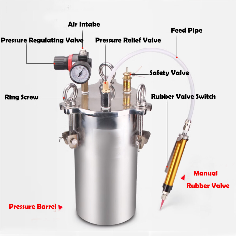 3L 5.2in Stainless Steel Pressure Tank Dispenser Glue Dispensing Storage Bucket