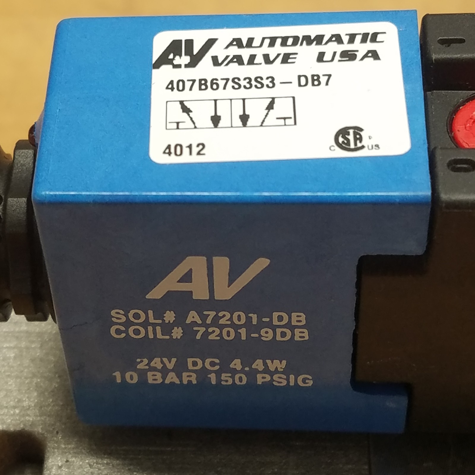 Automatic Valve 407B67S3S3-DB7 Pneumatic Solenoid Valve, 24VDC, 4.4W, 10 Bar