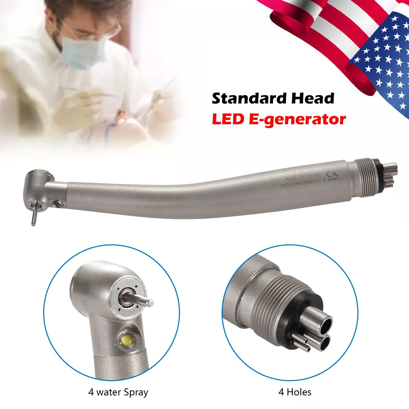 Dental 1:1 Fiber Optic Handpiece Internal Spray Contra Angle fit E-Type Motor DS