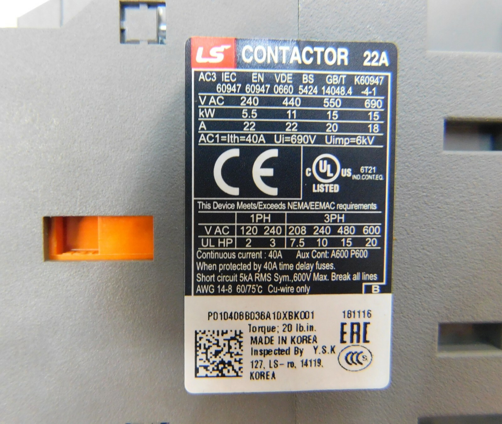 Motor Starter 15HP @ 460-480V 18-25 Amp Overload 480 Volt Coil Nema Rated LSis