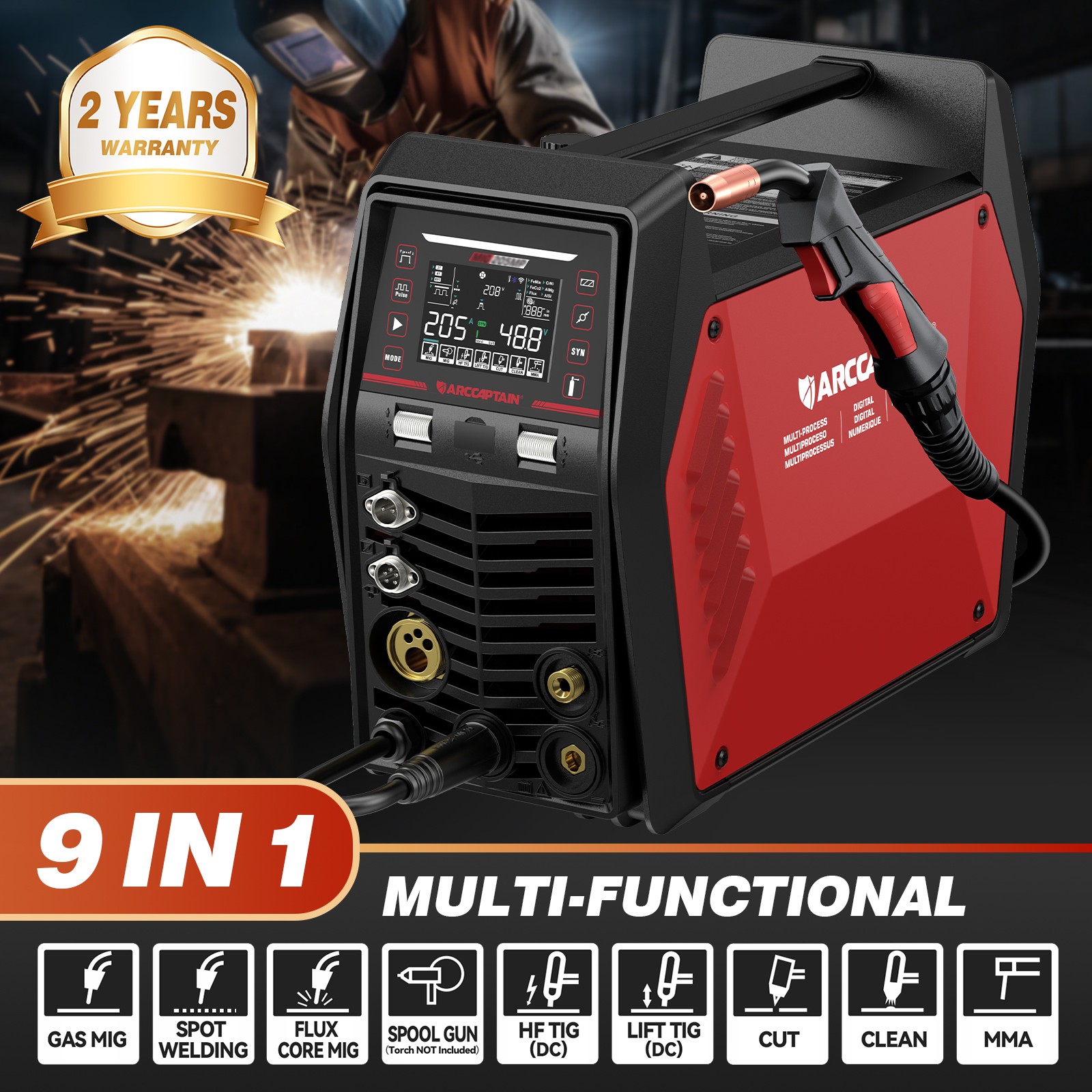 ARCCAPTAIN MIG205MP 9-in-1 205A MIG Welder w/ App Control 120V/240V Dual Voltage