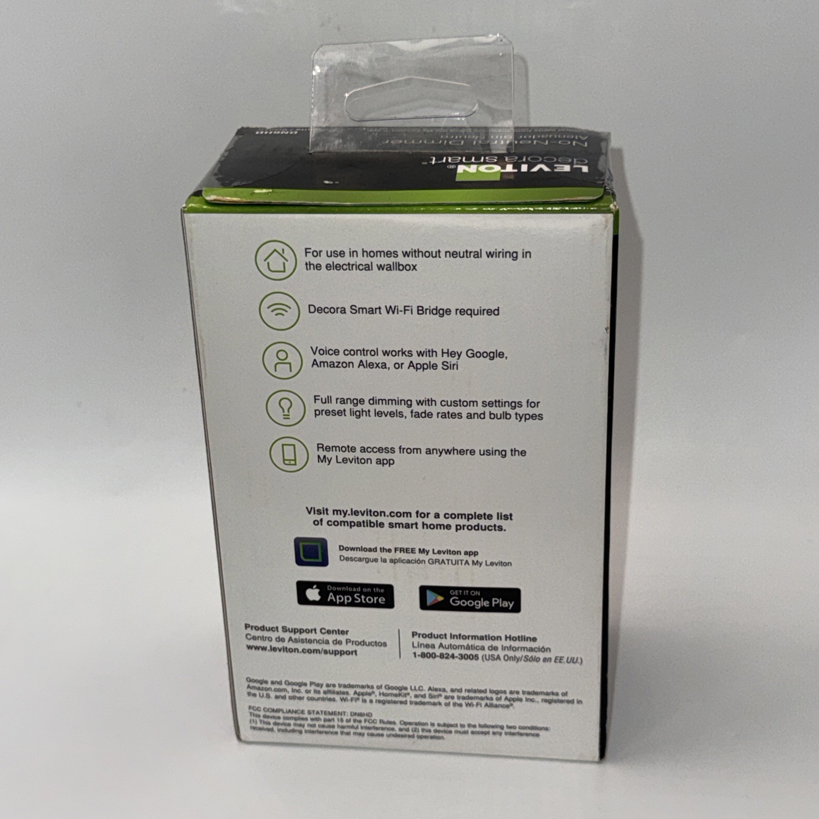 Leviton No-Neutral Decora Smart Dimmer Switch DN6HD-1RW, White