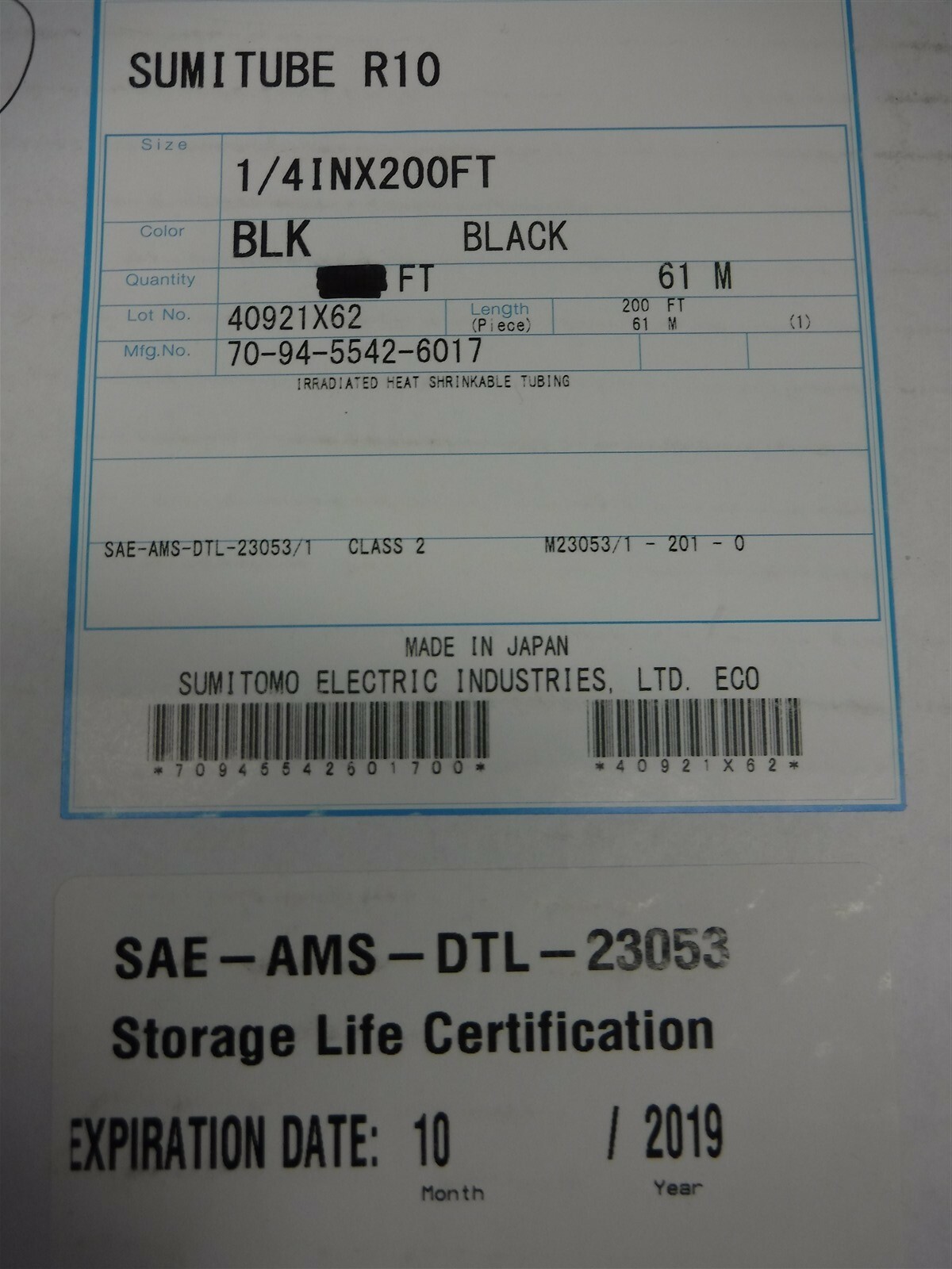 APPX 80FT Sumitomo Sumitube R10 1/4″ Black Shrink Tube M11