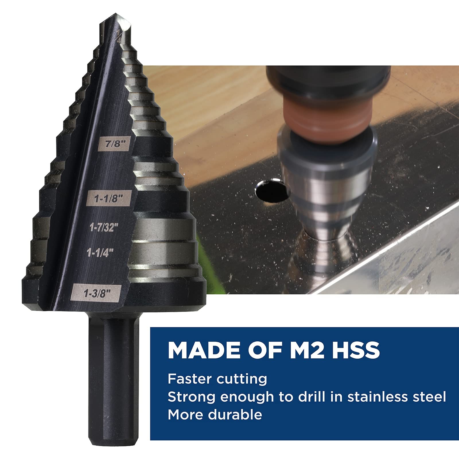 SHARPTOOL 1/4 to 1-3/8 Inches M2 HSS Step Drill Bit for Metal, 1/4″ 1-3/8″