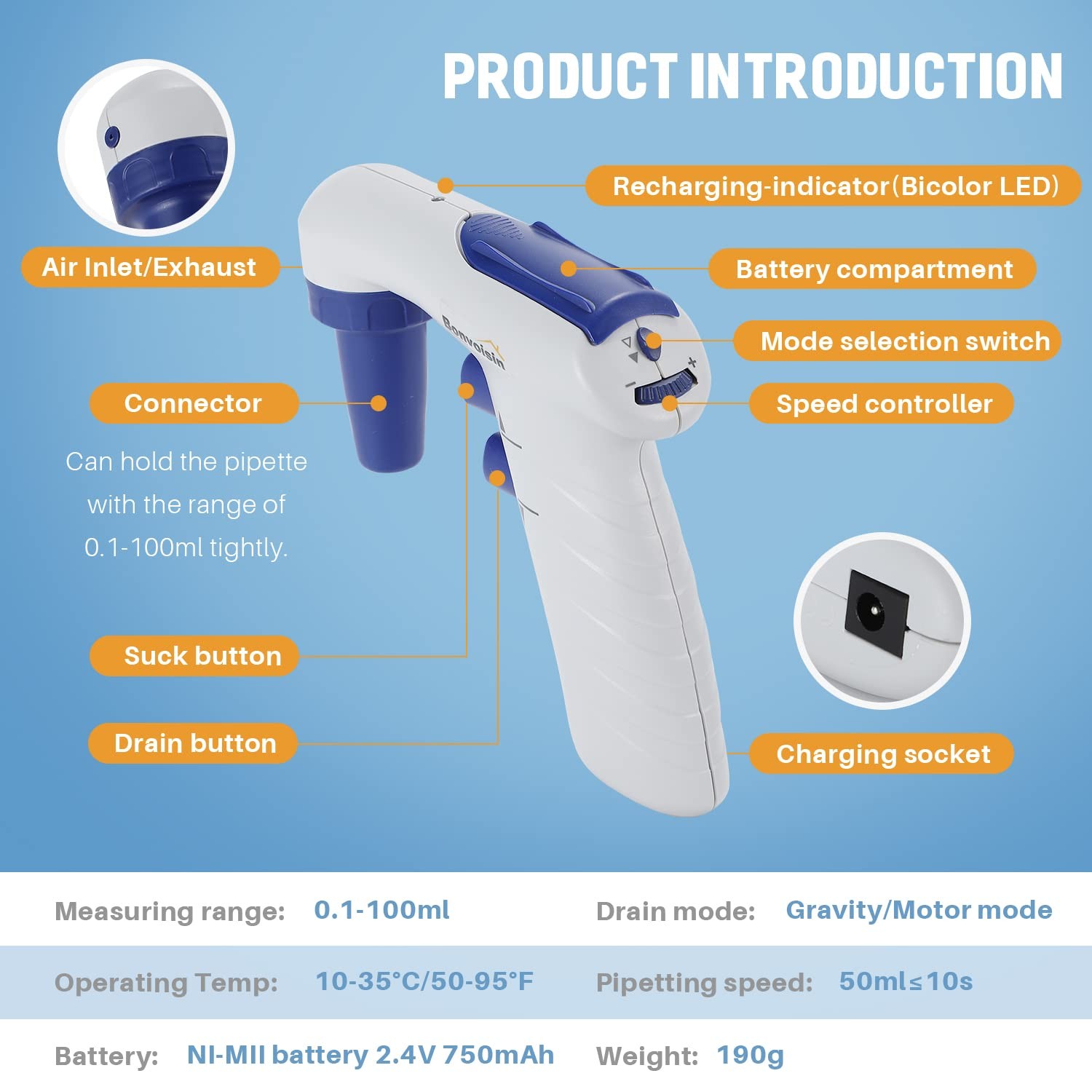 Bonvoisin Electric Pipette Controller 0.1-100ml