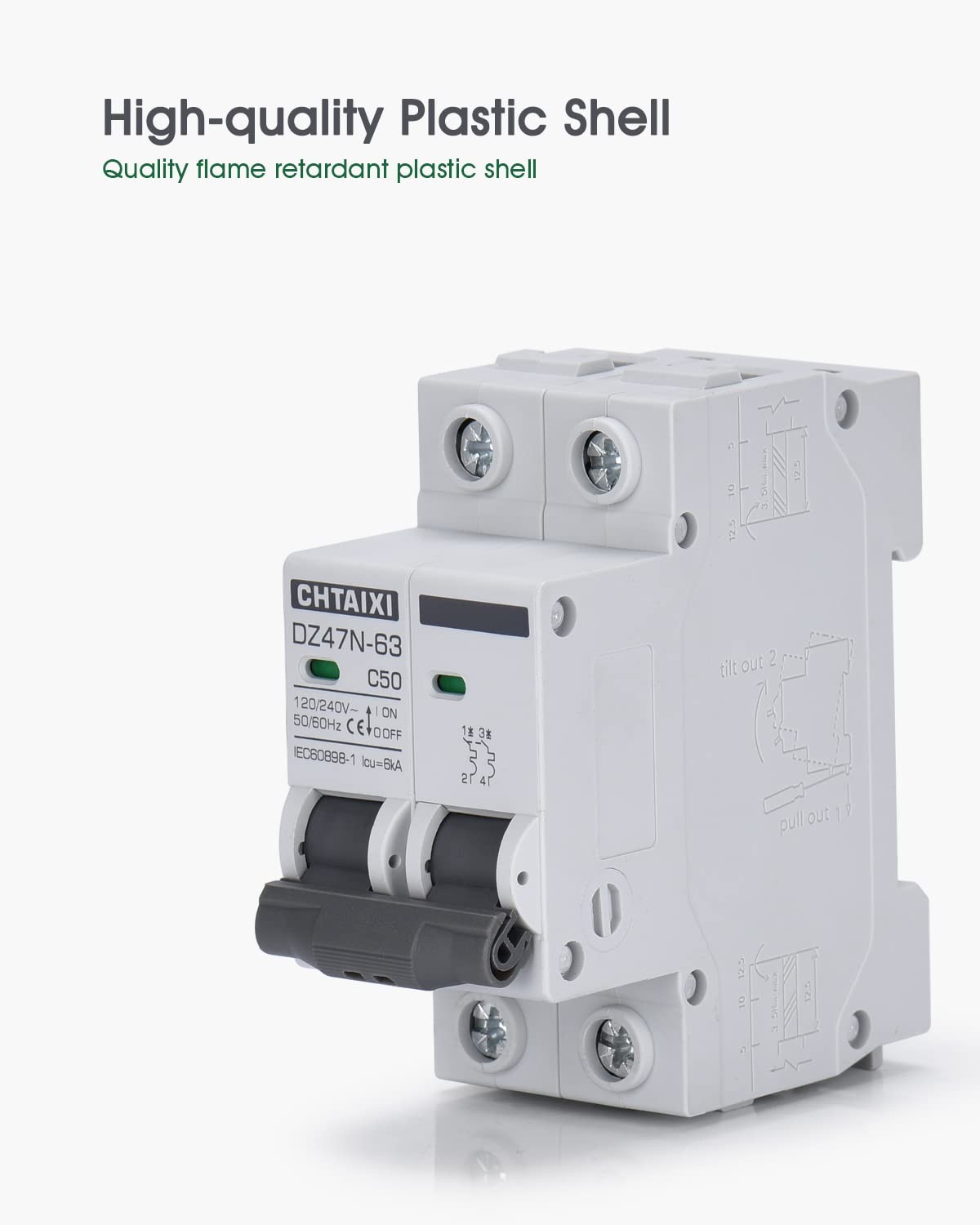 AC Miniature Circuit Breaker, 32 Amp 120V/240V 2 Pole DIN Rail Mount Circuit Bre