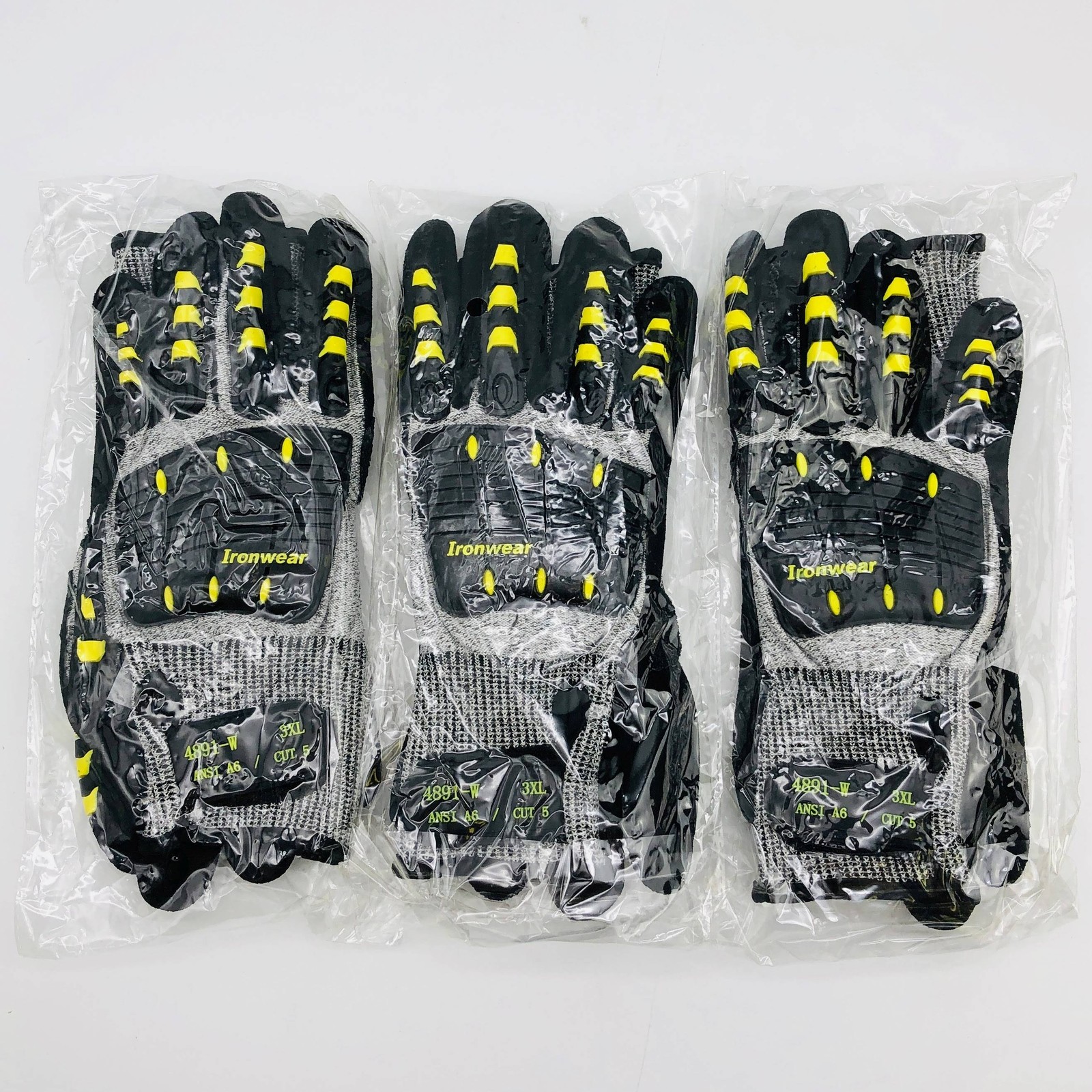 Ironwear 4891-W Work Gloves Size 3XL Cut Resistant A4 Extra Wide TPR 3 Pairs